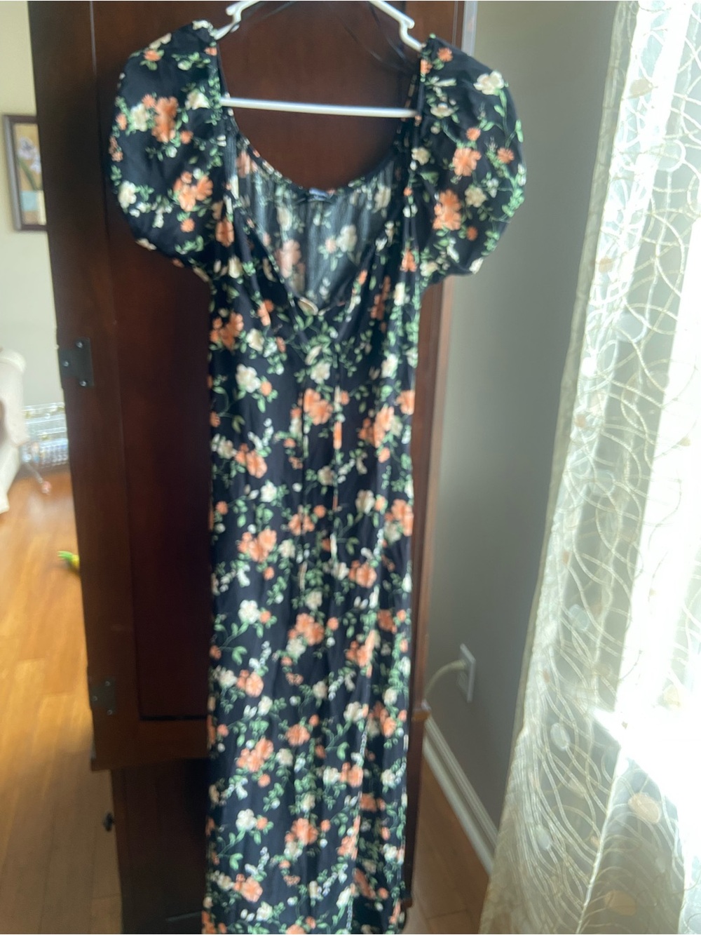 Workshop Republic Clothing Black Floral Dress with Pink and Green Accents